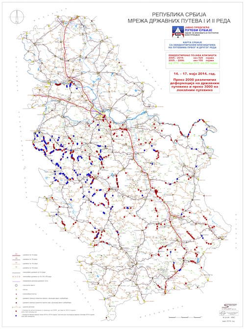 Mapa klizišta na državnim putevima I i II reda